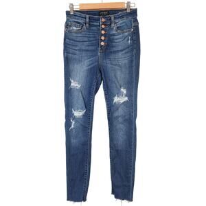 Judy Blue Skinny Fit Jeans Women's 7/28 Button Fly Dark Wash Stretch Denim